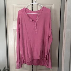 American Eagle Outfitters Pink Long Sleeve Henley